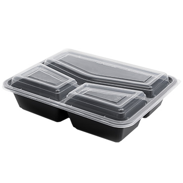 קופסא מחולקת שחורה עם מכסה למשלוחי מזון